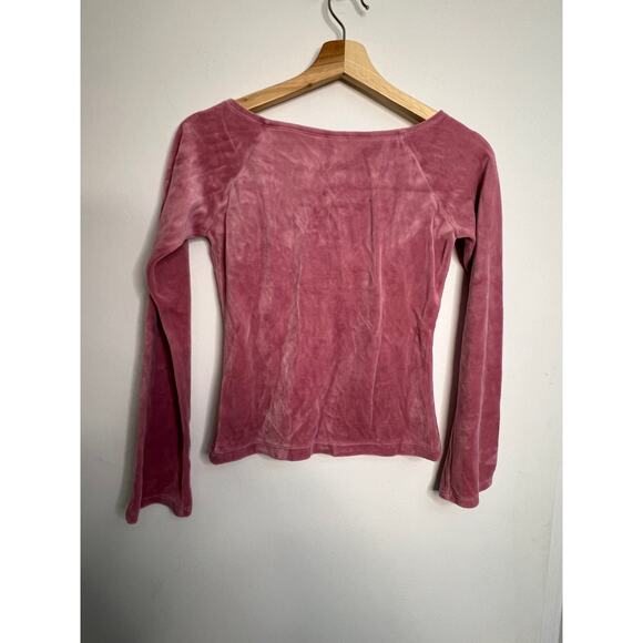 Y2K Moda International XS Pink Velour Flare Long Sleeve Top - Picture 6 of 6